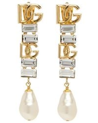 Dolce & Gabbana - Dg Logo Crystal And Faux Pearl-Detail Drop Earrings - Lyst