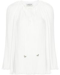 Lanvin - Pleated Effect Lace-Up Blouse - Lyst