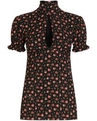 Dolce & Gabbana - Stretch-Silk Rose Print Blouse - Lyst