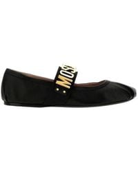 Moschino - Logo-Lettering Leather Ballerina Shoes - Lyst