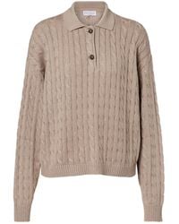 Brunello Cucinelli - Cable-Knit Cotton-Blend Polo Sweater - Lyst
