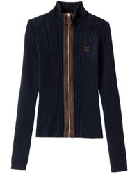 Miu Miu - Cashmere And Leather Zipper Cardigan - Lyst