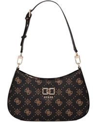 Guess - Emelie Monogram-Print Logo-Plaque Shoulder Bag - Lyst