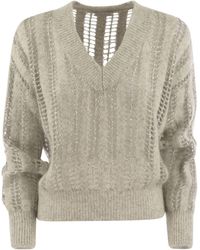 Brunello Cucinelli - V-Neck Open-Knit Sweater - Lyst