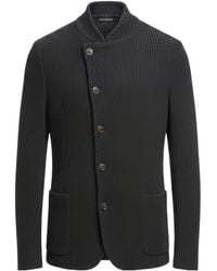 Emporio Armani - Asymmetric-Fastening Textured-Knit Cardigan - Lyst