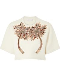Rabanne - Crystal-Embellished Embroidered Cropped T-Shirt - Lyst