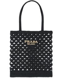Prada - Woven Fabric Crochet Tote Bag - Lyst