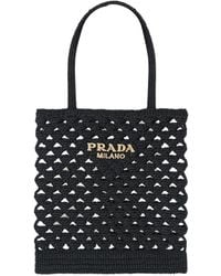 Prada - Woven Fabric Crochet Tote Bag - Lyst