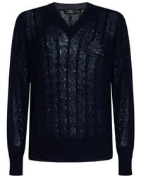 Etro - Logo-Embroidered V-Neck Knitted Jumper - Lyst