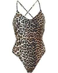 Ganni - Leopard Print Swimsuit - Lyst