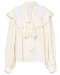 Stella McCartney - Bow-Detail Lace-Trimmed Silk Blouse - Lyst