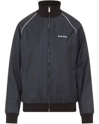 Miu Miu - Pinstriped Zipper Blouson Jacket - Lyst