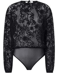 Pinko - Lace-Pattern Long-Sleeve Bodysuit - Lyst