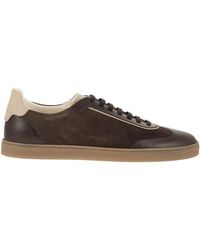 Brunello Cucinelli - Suede And Polished Calfskin Sneakers - Lyst