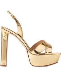 Jennifer Chamandi - Metallic Leather Platform Slingback Sandals - Lyst