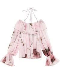 Blumarine - Floral Print Off-Shoulder Ruffled Top - Lyst