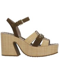 Mou - Logo Platform Heeled Sandals - Lyst