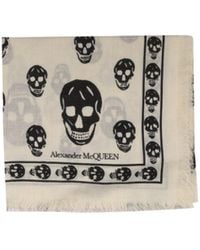 McQueen - Skull-Printed Fringed Scarf - Lyst