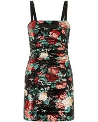 Dolce & Gabbana - Floral Motif Sequin Embellished Mini Dress - Lyst