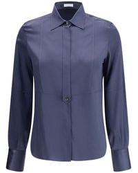 Brunello Cucinelli - Long-Sleeve Silk Shirt - Lyst
