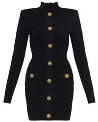 Balmain - Button-Embellished Diamond-Knit Mini Dress - Lyst