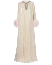 Self-Portrait - Embellished Feather-Trimmed Silk-Blend Maxi Dress - Lyst