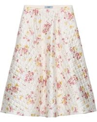 Prada - Quilted Satin Floral Skirt - Lyst