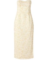 Posse - Isla Strapless Floral-Print Linen And Silk-Blend Midi Dress - Lyst