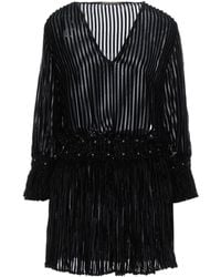 Saint Laurent - Striped Satin Long Sleeve Dress - Lyst
