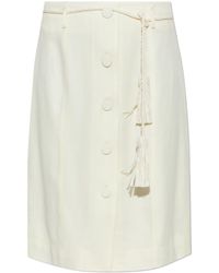 Posse - Elspeth Button-Front Tassel-Belt Wool Midi Skirt - Lyst