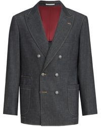 Brunello Cucinelli - No-Fade Lightweight Denim One-And-A-Half Breasted Deconstructed Blazer With Patch-Pockets And Metal Buttons - Lyst