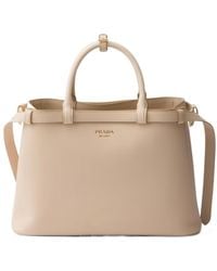 Prada - Buckle Medium Leather Handbag With Double Belt - Lyst