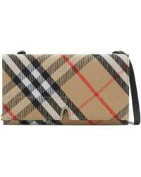 【送料&関税込】Burberry Snip Checked Foldover-top Pouch Burberry Snip Checked Foldover-Top Pouch in Natural | Lyst