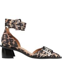 Ganni - Leopard Print Satin High Heels - Lyst