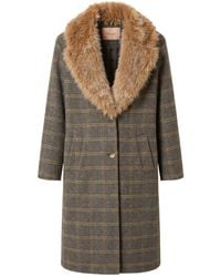 Twinset - Chequered Double Wool Coat With Faux-Fur - Lyst