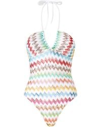 Missoni - Zigzag-Knit Halterneck Swimsuit - Lyst