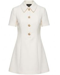 Gucci - Crêpe Wool Dress With Double G Button - Lyst