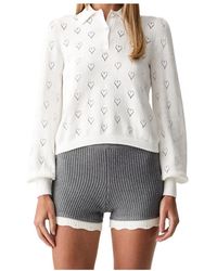 Twinset - Heart-Pointelle Puff-Sleeve Polo Top - Lyst