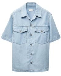 Versace - Embroidered-Logo Denim Cotton Shirt - Lyst