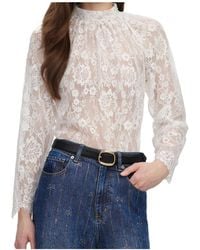 Self-Portrait - Sheer Lace Long-Sleeve Top - Lyst
