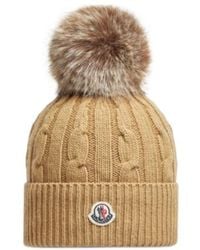 Moncler - Wool Cashmere Beanie With Faux Fur Pom Pom - Lyst