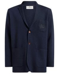 Etro - Single-Breasted Wool Jacket With Embroidered Logo - Lyst