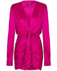 Balmain - Short Draped Interlock Jersey Dress - Lyst