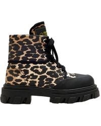 Ganni - Trail Leopard-Printed Lace-Up Combat Boots - Lyst