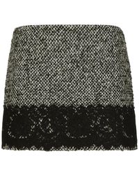 Dolce & Gabbana - Short Micro-Tweed Skirt With Lace Insert - Lyst