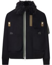 Sacai - Shearling Detailed Zip-Up Jacket - Lyst