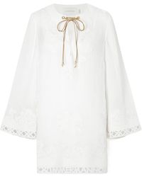 Zimmermann - Indra Belted Embroidered Ramie Mini Dress - Lyst