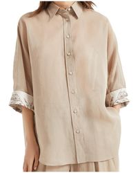 Brunello Cucinelli - Cotton Organza Shirt With Glistening Flora Embroidery - Lyst