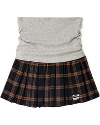 Miu Miu - Ribbed Knit And Checked Flannel Skirt - Lyst