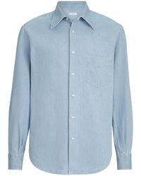 Brunello Cucinelli - Lightweight Denim Shirt With Italian Collar And Chest Pocket - Lyst